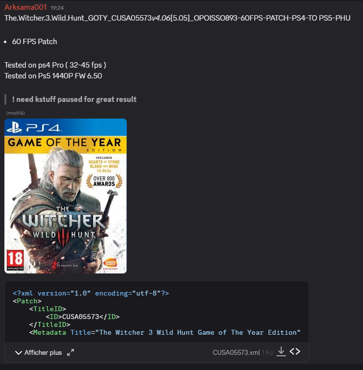 he.Witcher.3.Wild.Hunt_GOTY_CUSA05573v4.06[5.05]_OPOISSO893-60FPS-PATCH-PS4-TO PS5-PHU

60 FPS Patch

Tested on ps4 Pro ( 32-45 fps )
Tested on Ps5 1440P FW 6.50

Availlable in PHU Discord ( look my profil )