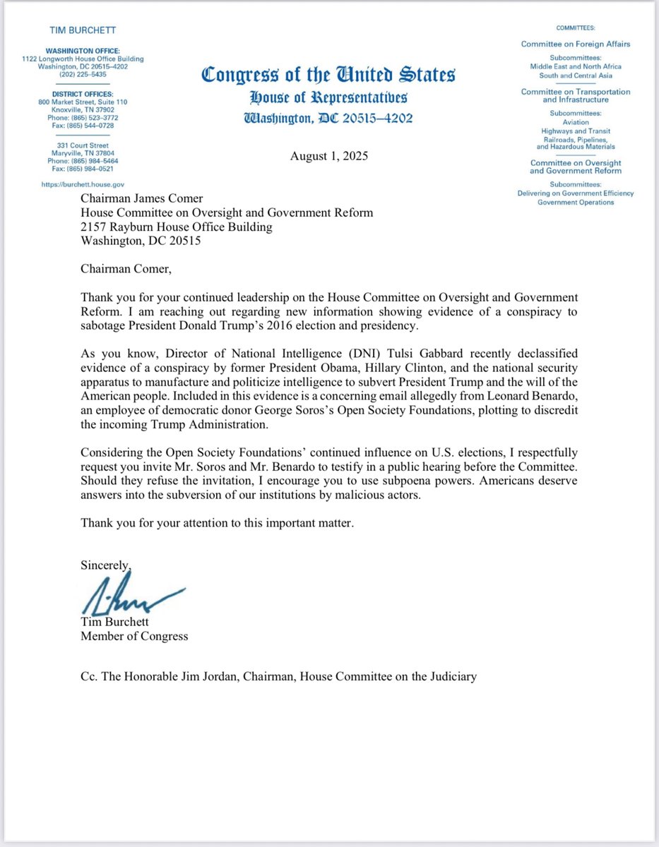 BREAKING: <a href="/RepTimBurchett/">Rep. Tim Burchett</a> just requested a subpoena for George Soros and Leonard Benardo! 

This is HUGE!!

They were implicated in the Russia hoax and MUST face accountability. <a href="/RepJamesComer/">Rep. James Comer</a> needs to get this done ASAP!