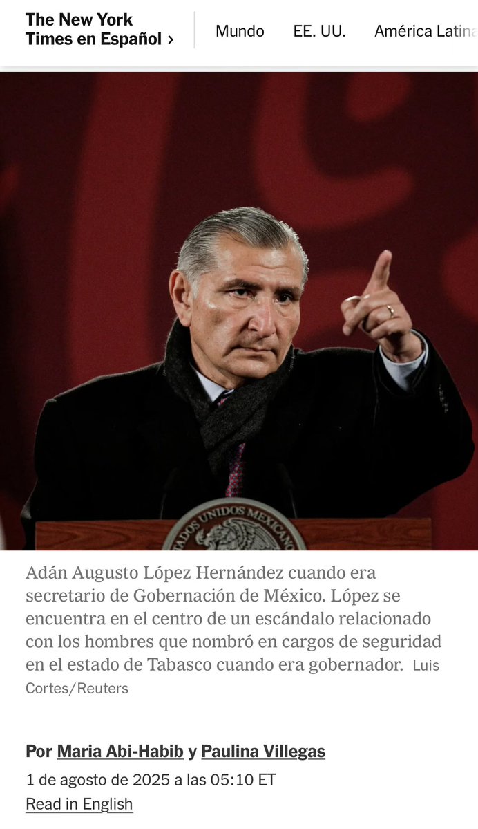 Sociedad Civil México (@soccivilmx) on Twitter photo De la gustada sección : Si lo sabe Dios, que lo sepa el Mundo.
Oye <a href="/adan_augusto/">Adán Augusto López H</a>, si lo sabe <a href="/nytimes/">The New York Times</a> , seguro lo leyó <a href="/SecRubio/">Secretary Marco Rubio</a> y <a href="/DeputySecState/">Christopher Landau</a>
Acceso: nytimes.com/es/2025/08/01/…
Por si las dudas, ¿nos ayudas a que se enteren?
#OtroMéxicoEsPosible De la gustada sección : Si lo sabe Dios, que lo sepa el Mundo.
Oye <a href="/adan_augusto/">Adán Augusto López H</a>, si lo sabe <a href="/nytimes/">The New York Times</a> , seguro lo leyó <a href="/SecRubio/">Secretary Marco Rubio</a> y <a href="/DeputySecState/">Christopher Landau</a>
Acceso: nytimes.com/es/2025/08/01/…
Por si las dudas, ¿nos ayudas a que se enteren?
#OtroMéxicoEsPosible