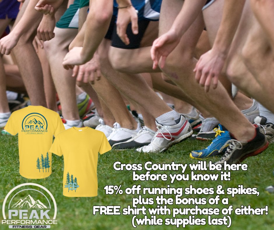 Summer running for cross country is in full swing, and Peak Performance Sioux City is here to help you crush it this season! Enjoy 15% off all running shoes and spikes, plus snag a FREE shirt with your purchase—while supplies last!