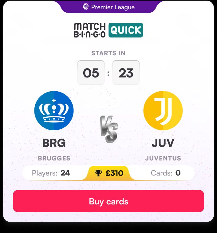 MatchBingo's tweet image. ⚡QUICK - One random Premier League match from the 23/24 season. One bingo card. One chance to win. 

👉 Play now. No delays. Just bingo and football.

🔗 matchbingo.onelink.me/VMlY/quick 

#QUICKgame #MatchBingo #FootballFun