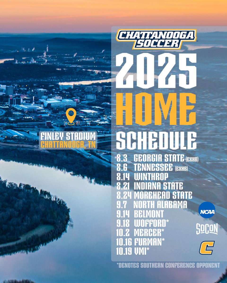 Return to the pitch! <a href="/GoMocsSoccer/">Chattanooga Soccer</a> hosts Georgia State Sunday at 7 p.m. Check out the entire home slate and join the Mocs this season!
bit.ly/4mIu94T
#GoMocs