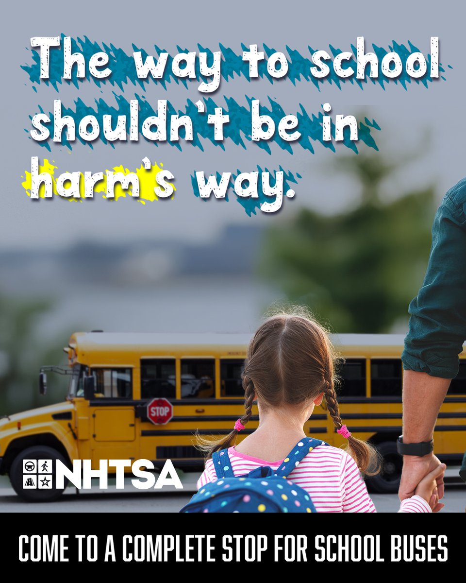 It’s illegal in all 50 states to pass a school bus when the stop arm is out with flashing red lights. Keep an eye out for kids getting on and off the school bus or crossing the street. It only takes a second to make a big difference.
 nhtsa.gov/road-safety/sc… <a href="/NHTSAgov/">nhtsagov</a>