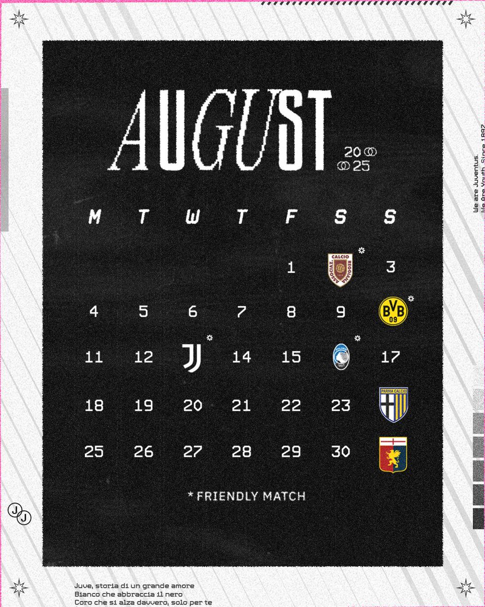 🔜Los partidos de la #Juventus para el mes de Agosto:
*⃣ 4 partidos #Amistosos
*⃣ 2 partidos de #SerieA