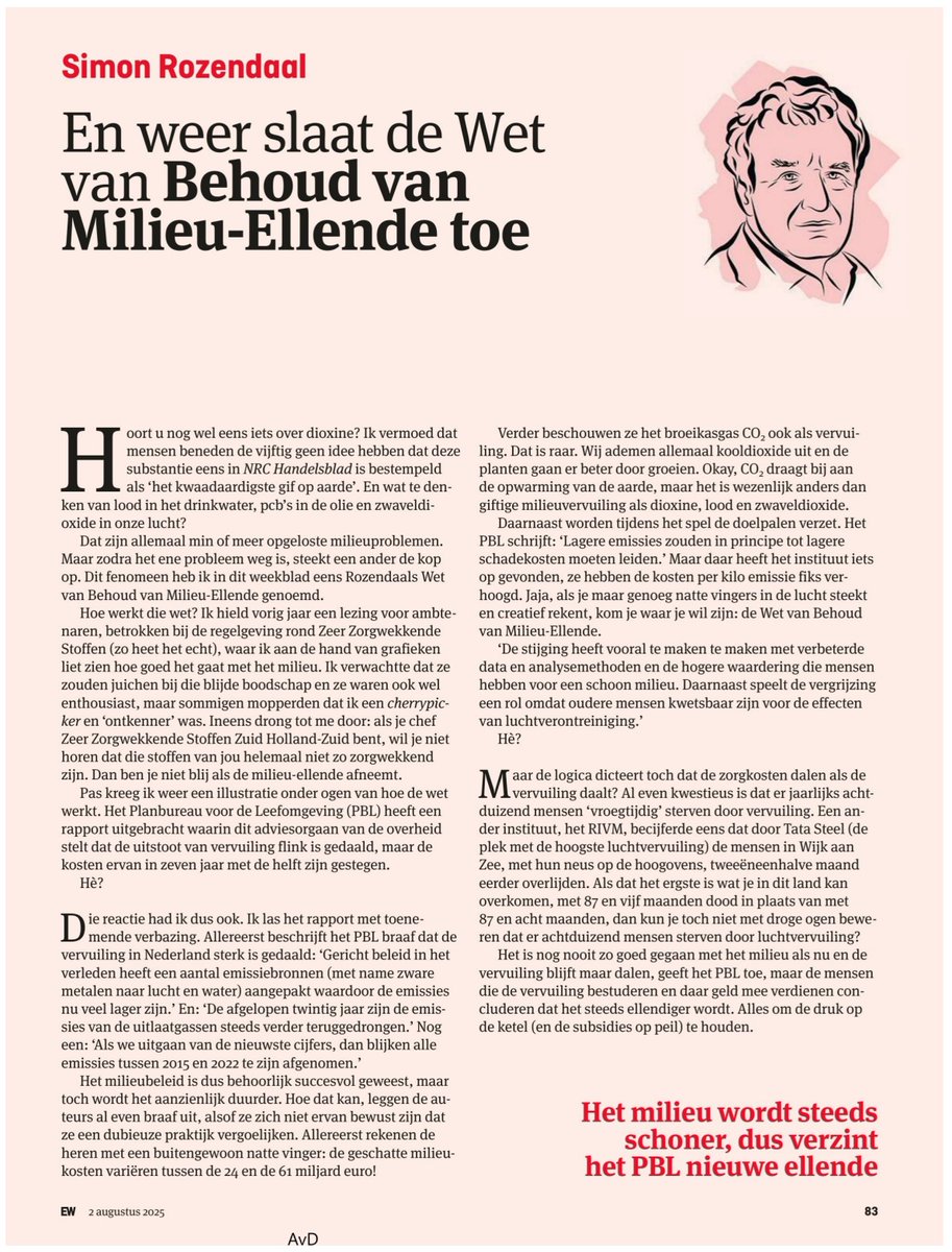 "Het is nog nooit zo goed gegaan met het milieu als nu en de vervuiling blijft maar dalen, geeft het PBL toe, maar de mensen die de vervuiling bestuderen en daar geld mee verdienen concluderen dat het steeds ellendiger wordt."

Lees via <a href="/ewmagazinenl/">EW</a> ⬇️