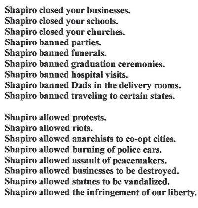 <a href="/GovernorShapiro/">Governor Josh Shapiro</a> Remember when you "messed" with Pennsylvanians during the scamDEMic while you were AG? Yeah, we do.