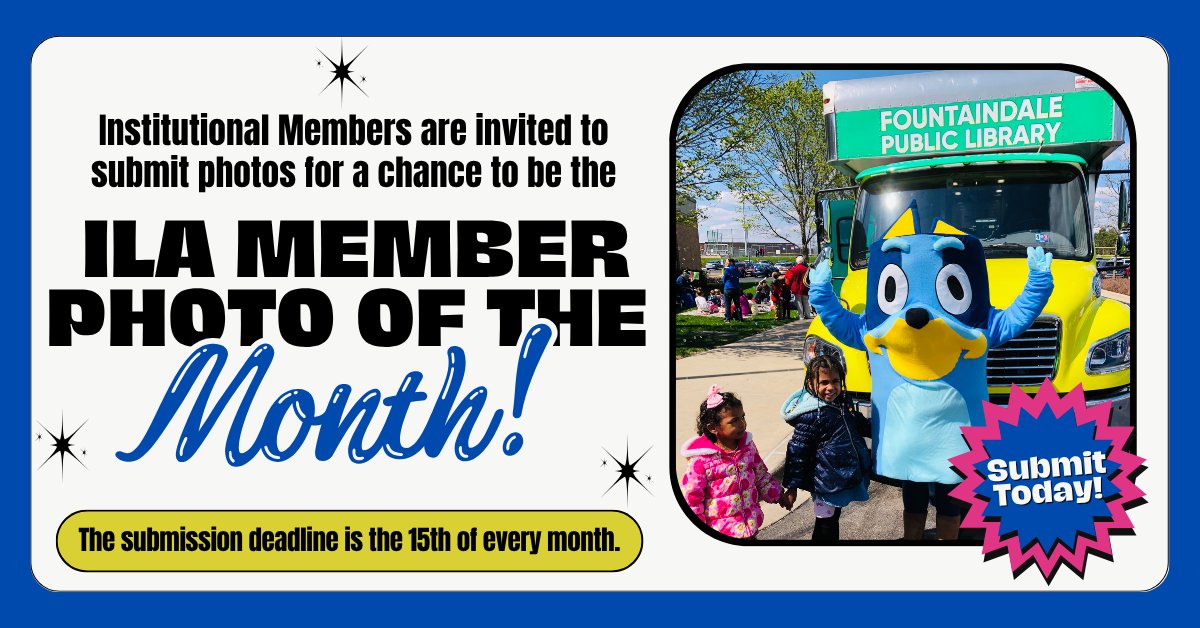 Illinois Library Association (@illlibraryassoc) on Twitter photo ILA Institutional Members: Submit your photos for the chance to be the ILA Member Photo of the Month for August! Submit photos of celebrations, parades, story times, or anything else noteworthy. Submit photos with a description by Aug. 15 to tjenkins@ila.org. #WeAreILA ILA Institutional Members: Submit your photos for the chance to be the ILA Member Photo of the Month for August! Submit photos of celebrations, parades, story times, or anything else noteworthy. Submit photos with a description by Aug. 15 to tjenkins@ila.org. #WeAreILA