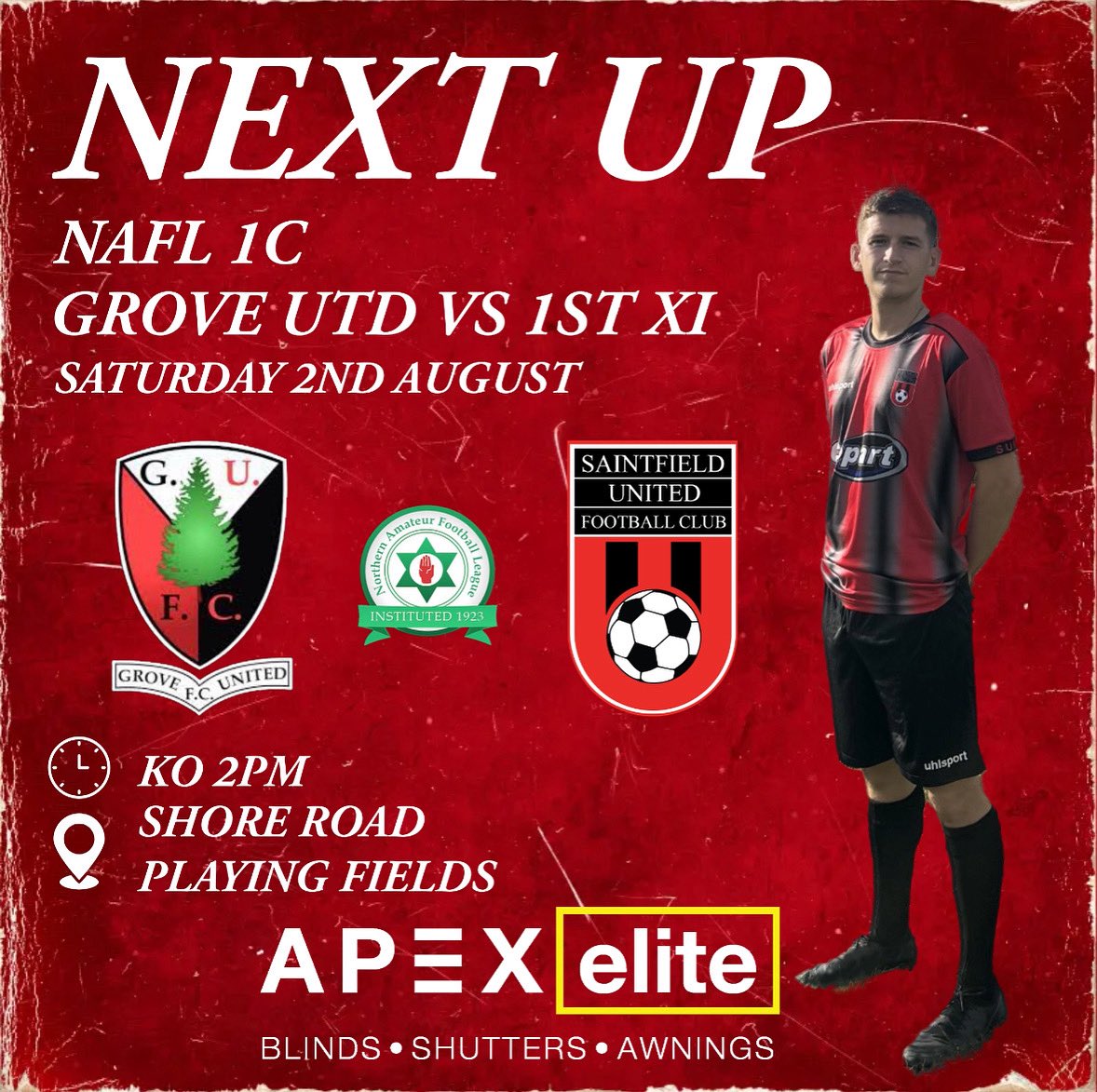 🔴⚫️⚽️ SEASON STARTS SATURDAY ⚽️⚫️🔴

The 1st X1 kick off their NAFL 1C campaign with a trip away to Grove Utd tomorrow. Get down and support the team as we look for a winning start to the season!

NAFL 1C
1st XI vs Grove Utd
Shore road Playing Fields
KO 2PM
