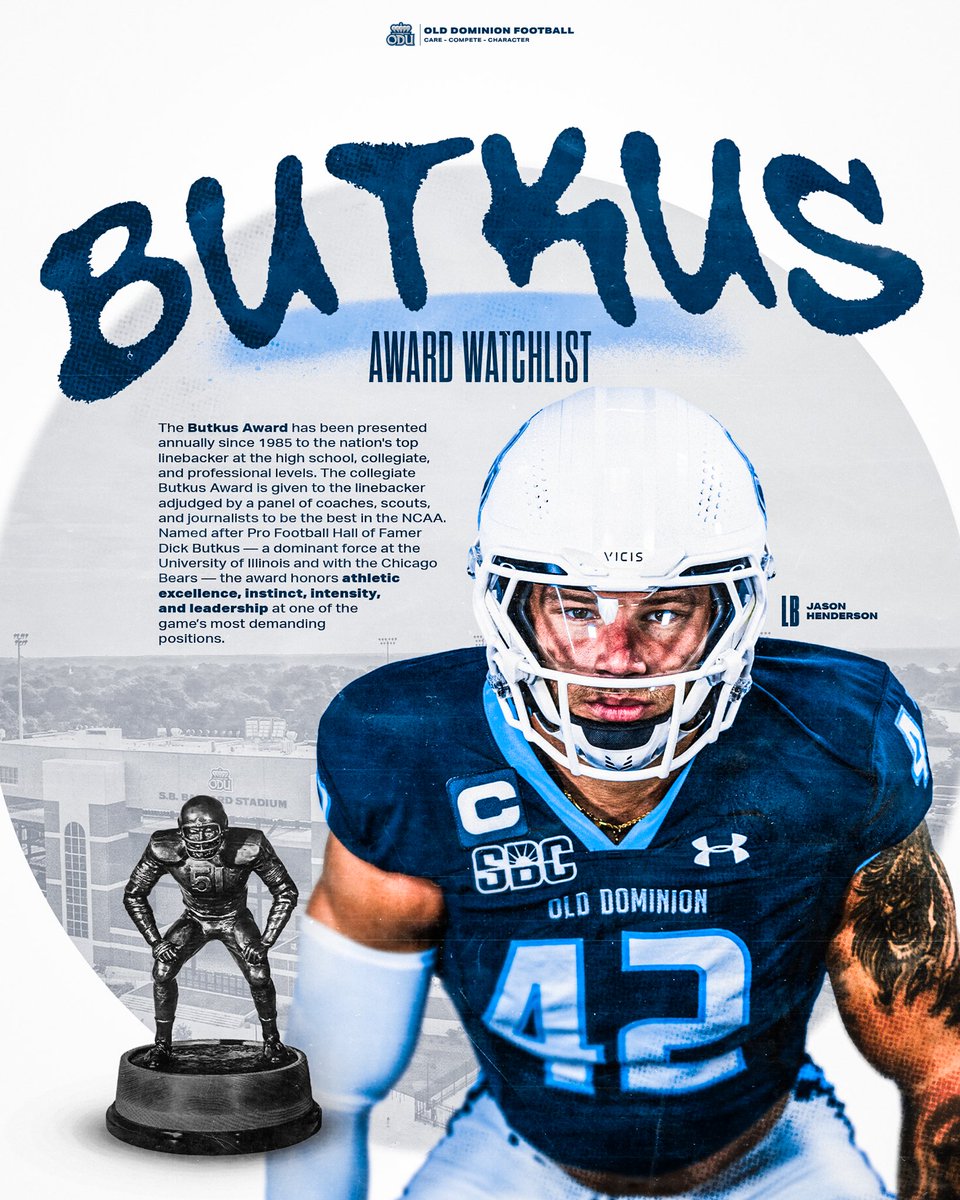ODU Football (@odufootball) on Twitter photo Butkus Award Watchlist ๐ <a href="/JasonH_42/">Jason Henderson</a>
๐: bit.ly/4mnHKy4
#ReignOn | #bethereason Butkus Award Watchlist ๐ <a href="/JasonH_42/">Jason Henderson</a>
๐: bit.ly/4mnHKy4
#ReignOn | #bethereason