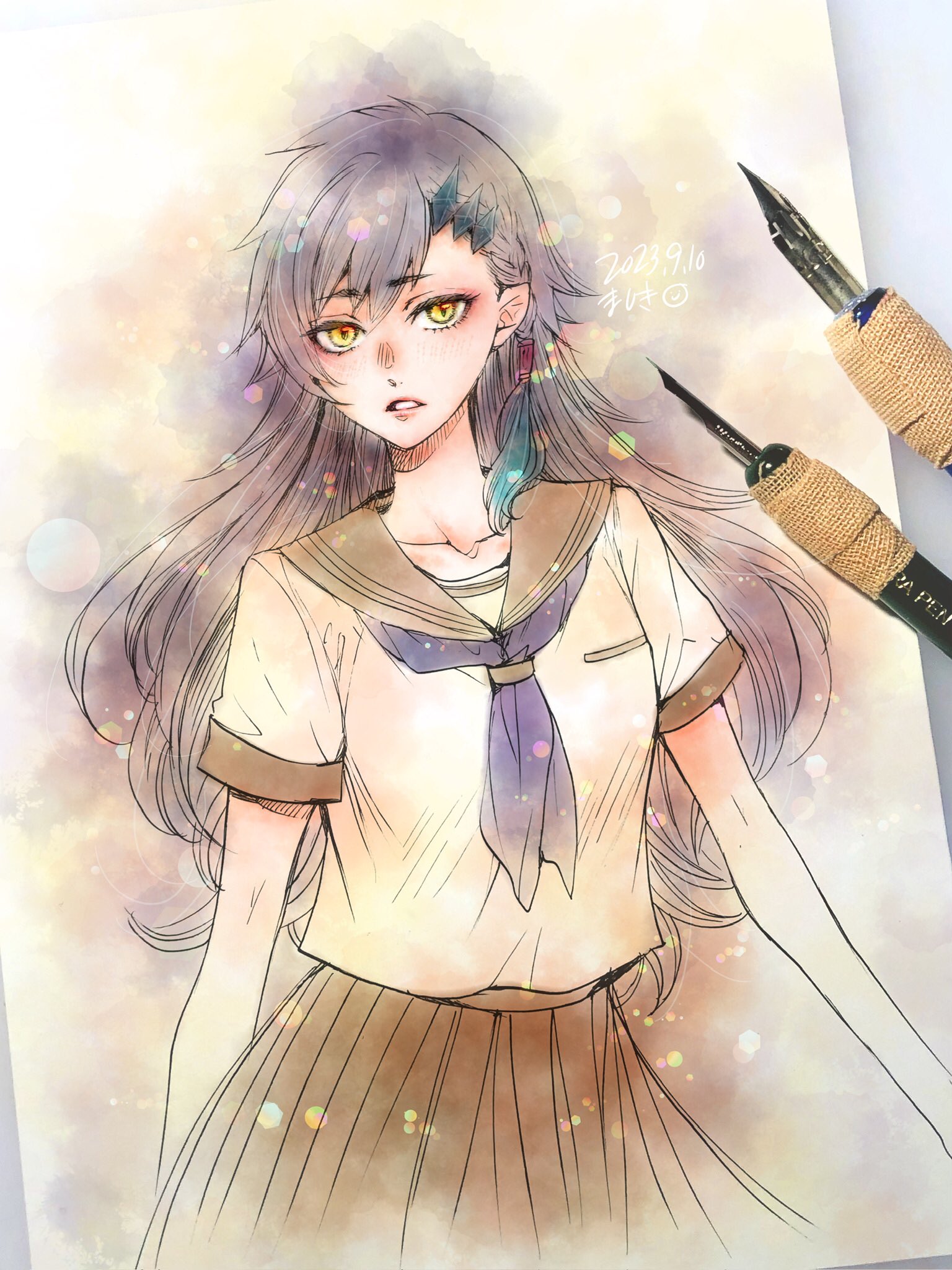 手描きイラスト✢創作水彩原画『暑中御見舞い申し上げます』』 ご専用♡手描きイラスト✢創作水彩原画『早朝歌う朝顔』 - メルカリ