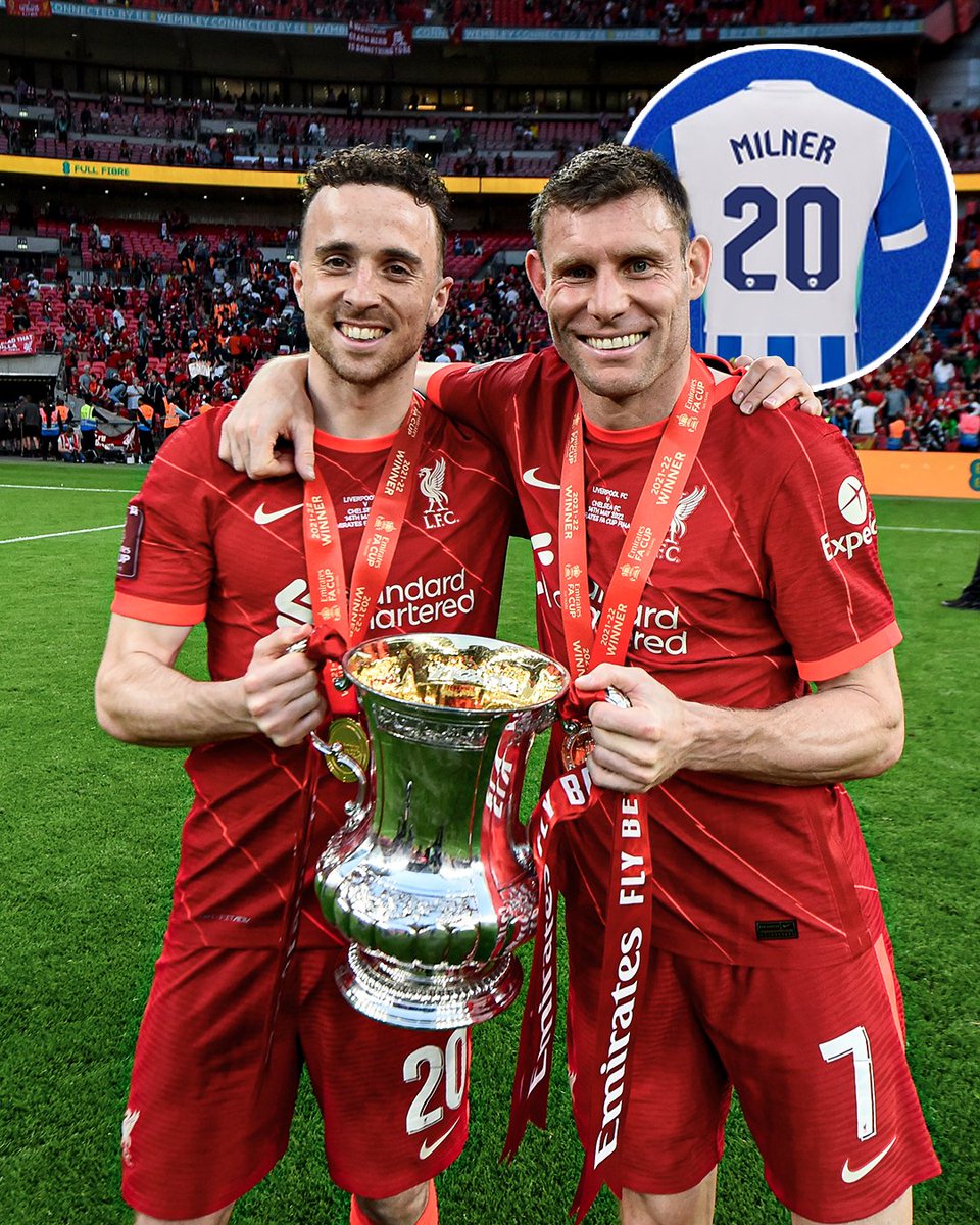 ESPNFC's tweet photo. James Milner is changing his number at Brighton this season to No. 20 to honor Diogo Jota ❤️ https://t.co/VaVIH2wcr7