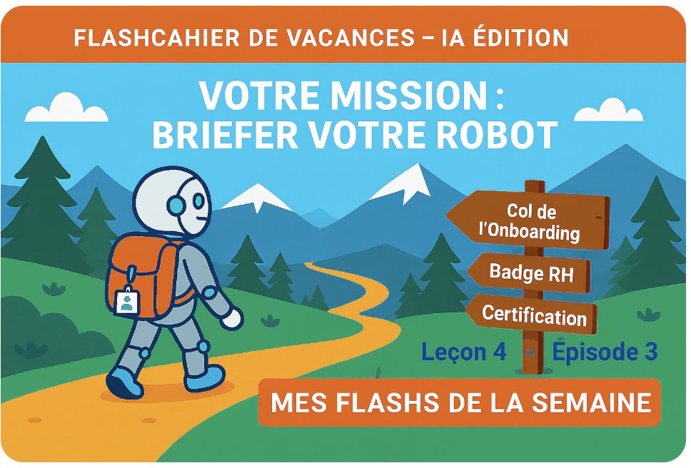 🧠𝐋𝐞ç𝐨𝐧 𝟒-𝐄𝐩𝐢𝐬𝐨𝐝𝐞 𝟑-𝐕𝐨𝐭𝐫𝐞 𝐌𝐢𝐬𝐬𝐢𝐨𝐧 : 𝐛𝐫𝐢𝐞𝐟𝐞𝐫 𝐯𝐨𝐭𝐫𝐞 𝐡𝐮𝐦𝐚𝐧𝐨ï𝐝𝐞
On résume ?
Les robots arrivent. Le cadre, pas toujours.
Mais la bonne nouvelle, c’est que vous pouvez l’anticiper.

📘Bienvenue dans mon #FlashCahierDeVacances – IA Edition