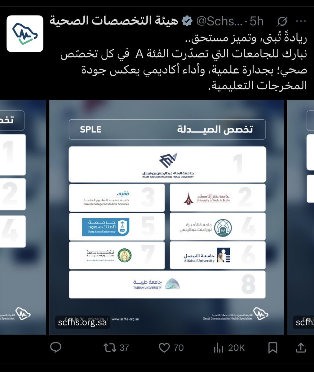 استمرارا للإنجاز الذي بدأ في عام ٢٠١٩، نبارك لكافة الطلبة وأعضاء هيئة التدريس في #كلية_الصيدلة تميز خريجيها بتصدر نتائج اختبار رخصة مهنة الصيدلة في المملكة لعام ٢٠٢٥. 

جزيل الشكر لكل من ساهم في هذا الإنجاز وكل التوفيق نرجوه لكافة خريجي الكلية 💐