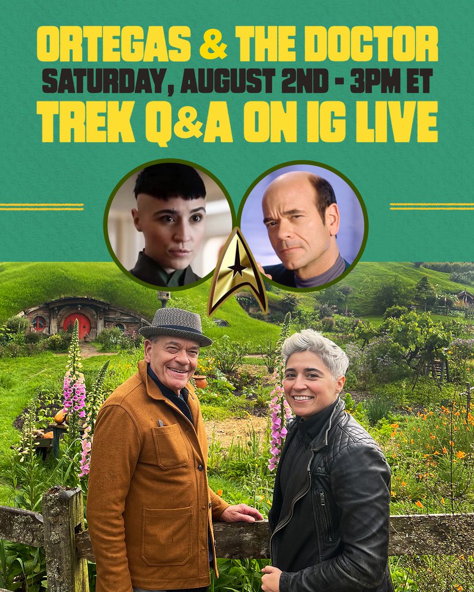 Join <a href="/RobertPicardo/">Robert Picardo</a> &amp; me this Saturday, Aug. 2nd for a Trek (and Shire) Q&amp;A on IG Live at 3pm ET! Bring your burning questions and your lifelong dreams. We can answer the former and help you stop worrying about the latter…for about an hour. 🙂🖖 instagram.com/mcnavia #StarTrek