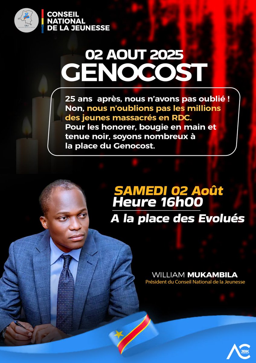 L'oeil intelligent 👁️ (@onesimemuamba) on Twitter photo 💠💠💠💠💠
Pleurez avec ceux qui pleurent.
Une invitation spéciale lancée par l'Ambassadeur <a href="/WMukambila/">William Mukambila</a> , Président du <a href="/CnjRDC/">Conseil National de la Jeunesse CNJ-RDC</a> .
<a href="/ebalemozindo/">Ebale ya mozindo</a>
<a href="/central_sage/">ᏟᎬᏁᎢᏒᎪᏞ👑🇨🇩</a>
<a href="/MuadiLaeticia/">Laetitia Muadi</a>
<a href="/Past243/">PASTA Tout_kin</a> 💠💠💠💠💠
Pleurez avec ceux qui pleurent.
Une invitation spéciale lancée par l'Ambassadeur <a href="/WMukambila/">William Mukambila</a> , Président du <a href="/CnjRDC/">Conseil National de la Jeunesse CNJ-RDC</a> .
<a href="/ebalemozindo/">Ebale ya mozindo</a>
<a href="/central_sage/">ᏟᎬᏁᎢᏒᎪᏞ👑🇨🇩</a>
<a href="/MuadiLaeticia/">Laetitia Muadi</a>
<a href="/Past243/">PASTA Tout_kin</a>