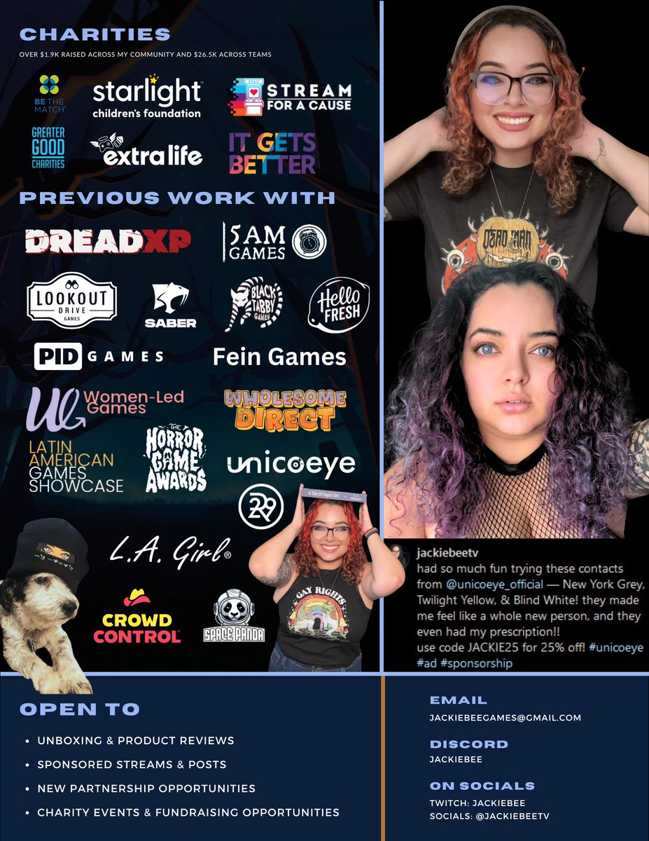 Looking for a content creator who brings scares, screams, &amp; sass with loads of heart to every stream? 💀✨
hihi! 🖤 I'm JackieBee, a bisexual, Latina horror streamer &amp; cosplayer with a community full of heart, chaos, and late-night vibes. if you ever feel lost, just follow the