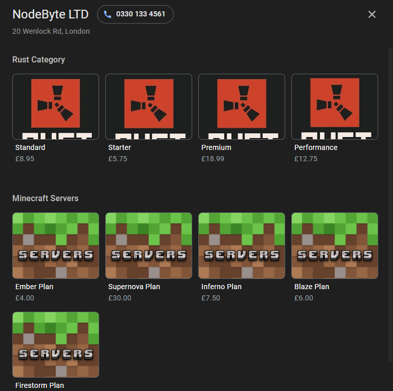 NodeByteLTD's tweet image. 👀 hey! Looks like our CEO @connor200024 has done some updates to our Google Business Page. We have released Rust on @NodeByteHosting. So we have added these to our products list. 😉
#hosting #nodebyte #discord #rust #minecraft