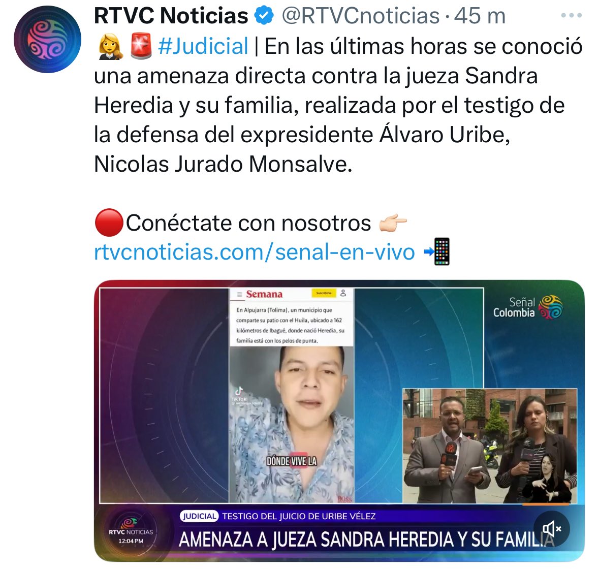 Esther Castro (@biosaura) on Twitter photo Para los que dicen que <a href="/AlvaroUribeVel/">Álvaro Uribe Vélez</a> es inocente.
Les informo que testigo a favor de Uribe, amenazó de muerte a la Juez Sandra Heredia.
Eso es todo su señoría. Para los que dicen que <a href="/AlvaroUribeVel/">Álvaro Uribe Vélez</a> es inocente.
Les informo que testigo a favor de Uribe, amenazó de muerte a la Juez Sandra Heredia.
Eso es todo su señoría.