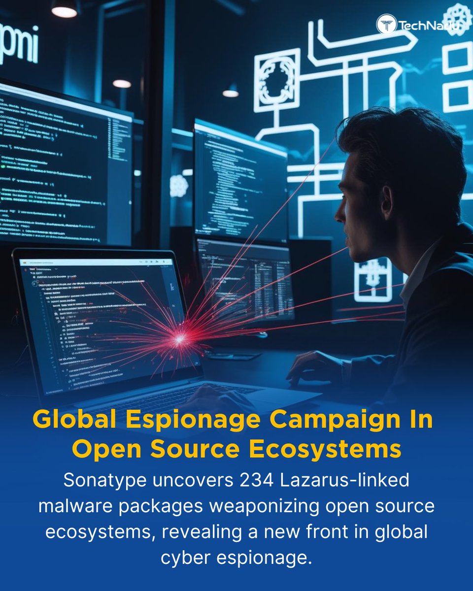 TechNadu's tweet image. 🚨 Open source = new battleground.
@sonatype blocked 234 Lazarus Group malware packages posing as dev tools on npm & PyPI.
📦 Used to steal secrets & persist in CI/CD pipelines.
“Trust in open source is not immune to exploitation.” — Sonatype
#LazarusGroup #OpenSourceSecurity…