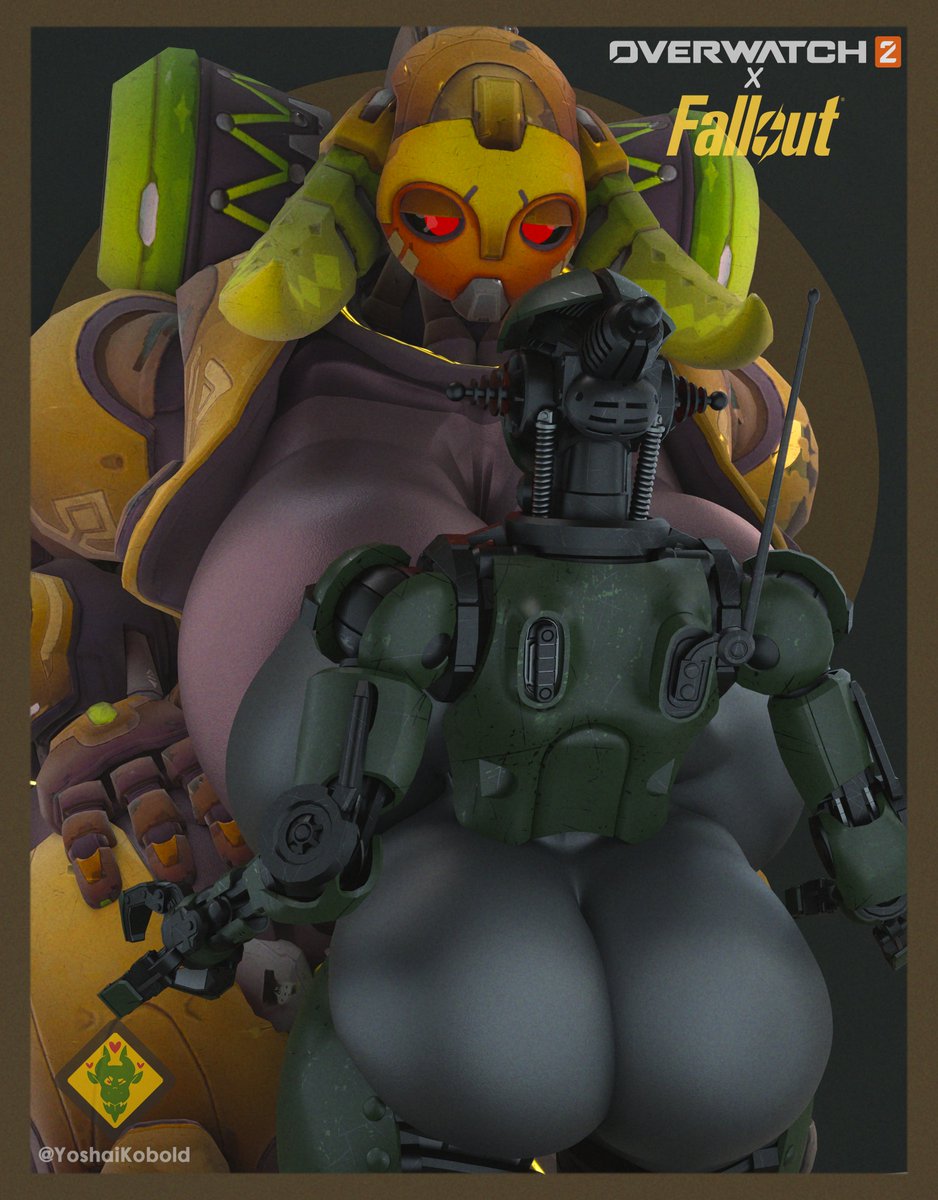 This are the 2 discarded angles of the render
Orisa model by:<a href="/snips456fur/">Snips456fur</a> 
Assaultron model by: <a href="/_LivingTopHat_/">LivingTopHat (slots open!)</a> 
#Nsfw #blender #Overwatch2Fanart #Fallout