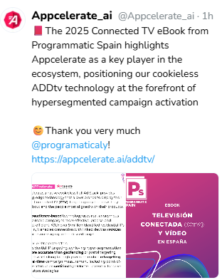 •Real-time measurement with point-of-sale attribution certified by Deloitte
•Geoaudiences
•Over 9 million identified residential IPs
•Ultraprecise IP-based targeting
•Mobile linkage for advanced retargeting

💥This is ADDtv by Appcelerate⤵️
appcelerate.ai/addtv/