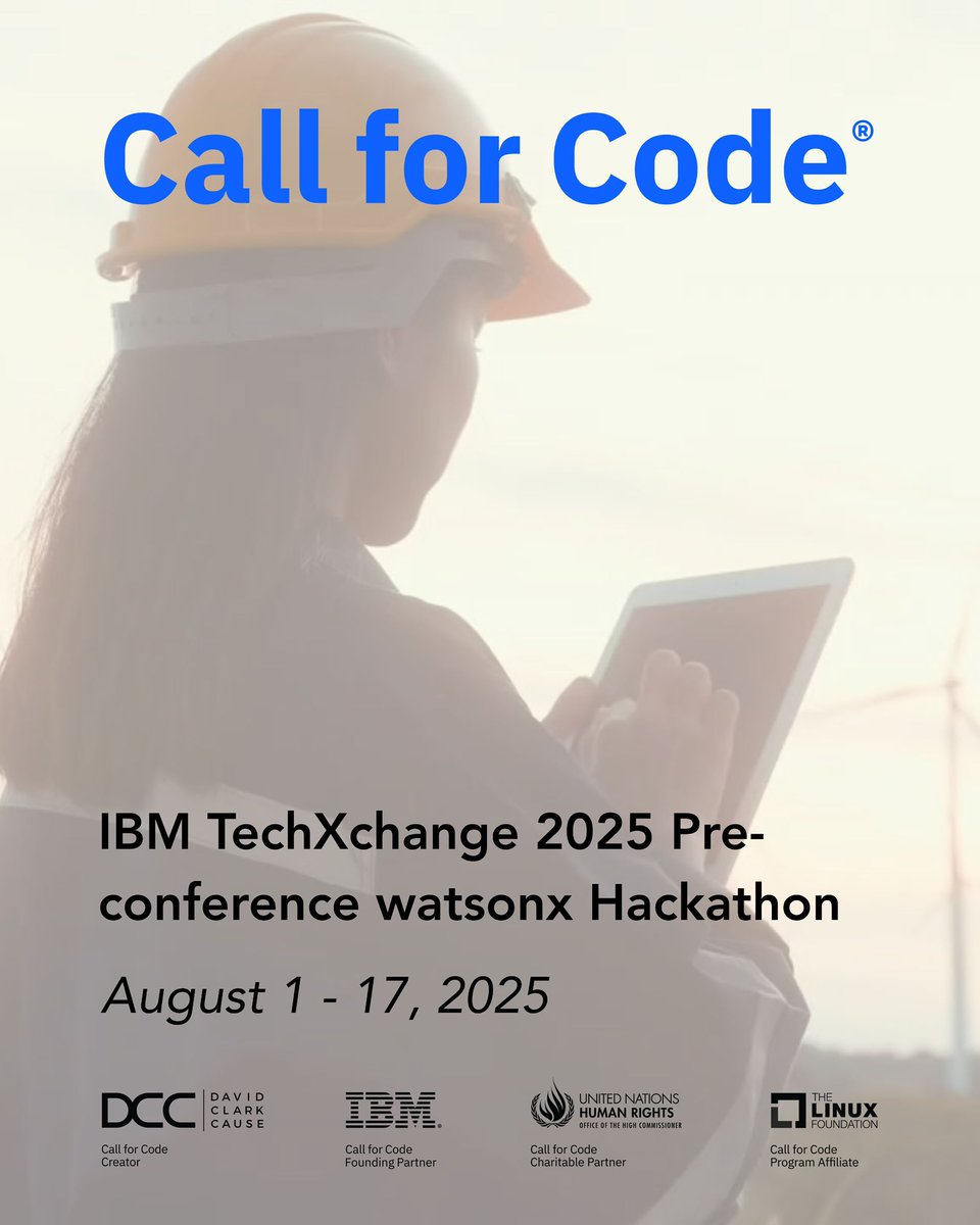 CallforCode's tweet image. It’s on! The 2025 #CallForCode Global Challenge kicks off with the #watsonx Hackathon (Aug 1–17)! Build AI solutions that drive climate action + reimagine customer experience.
🏆 $5K + trip to #TechXchange2025 up for grabs!
Sign up 👉 bit.ly/3IIydDp