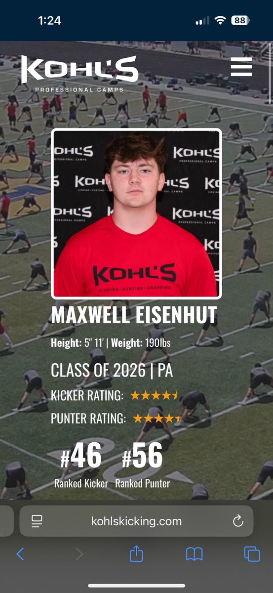 -46th best kicker in the 26 class
-56th best punter in the 26 class