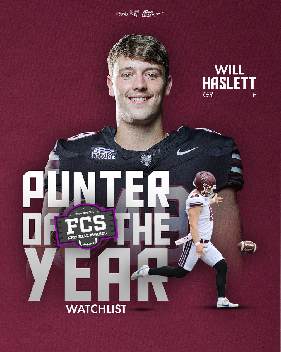 Fordham Football (@fordhamfootball) on Twitter photo All eyes on <a href="/HaslettWill/">will haslett</a> 👀
Congrats to Will on being named to the FCS Punter of the Year Watchlist 👏
#RAMILY All eyes on <a href="/HaslettWill/">will haslett</a> 👀
Congrats to Will on being named to the FCS Punter of the Year Watchlist 👏
#RAMILY