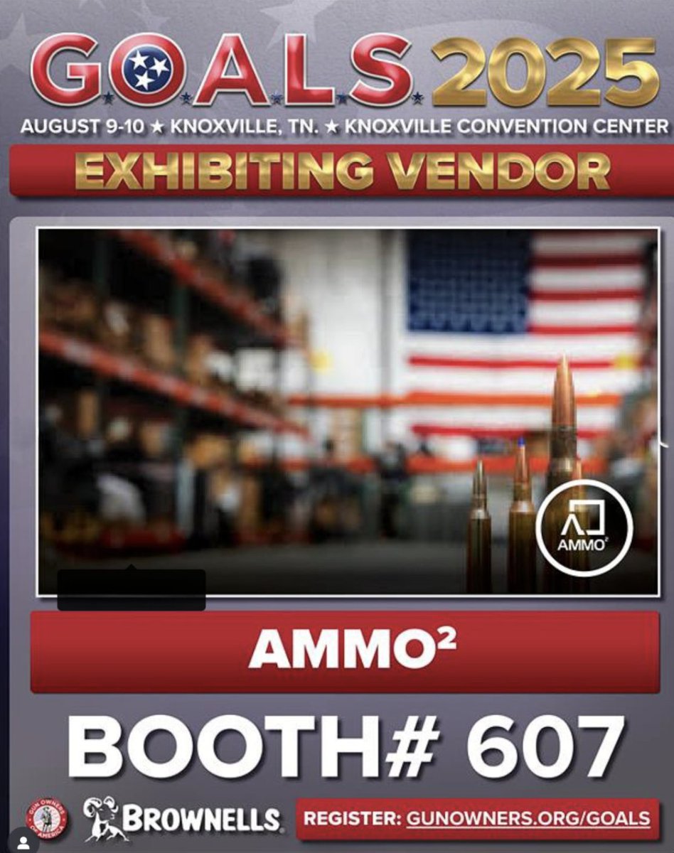 AmmoSquared (@ammosquared) on Twitter photo 🇺🇸We’re Headed to GOALS 2025! 
AmmoSquared is excited to hit the floor at the Gun Owners of America Liberty Action Summit this year in Knoxville, TN — and we want to meet YOU.  Booth #607 🇺🇸We’re Headed to GOALS 2025! 
AmmoSquared is excited to hit the floor at the Gun Owners of America Liberty Action Summit this year in Knoxville, TN — and we want to meet YOU.  Booth #607