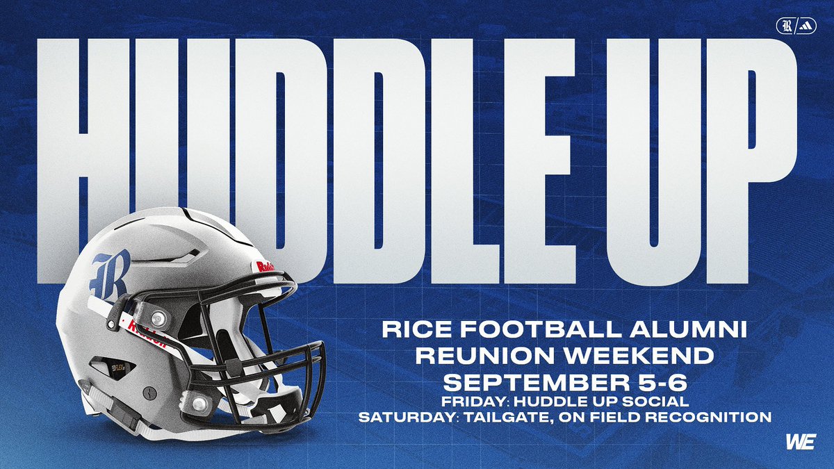 “R” Association (@rassociation) on Twitter photo WE — Win Everything, Win Everywhere, with EVERYONE! 🏆
<a href="/RiceFootball/">Rice Football</a> needs YOU at the 2025 Huddle Up Reunion to kick off the season and honor the trailblazers from the very first Bayou Bucket teams.
📅 Sept 5-6 | 📍 Cohen House
🔗 RSVP in bio!
#HuddleUp2025 #WE #GoOwls #RFND WE — Win Everything, Win Everywhere, with EVERYONE! 🏆
<a href="/RiceFootball/">Rice Football</a> needs YOU at the 2025 Huddle Up Reunion to kick off the season and honor the trailblazers from the very first Bayou Bucket teams.
📅 Sept 5-6 | 📍 Cohen House
🔗 RSVP in bio!
#HuddleUp2025 #WE #GoOwls #RFND