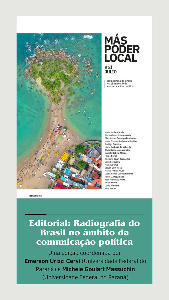 Más Poder Local (@maspoderlocal) on Twitter photo 👉🏻"Radiografia do Brasil no âmbito da comunicação política".
Uma edição coordenada por <a href="/Ecervi/">Emerson Cervi</a> (Universidade Federal do Paraná) y Michele Goulart Massuchin (Universidade Federal do Paraná).
🔗Disponível em: maspoderlocal.com/index.php/mpl/… 👉🏻"Radiografia do Brasil no âmbito da comunicação política".
Uma edição coordenada por <a href="/Ecervi/">Emerson Cervi</a> (Universidade Federal do Paraná) y Michele Goulart Massuchin (Universidade Federal do Paraná).
🔗Disponível em: maspoderlocal.com/index.php/mpl/…