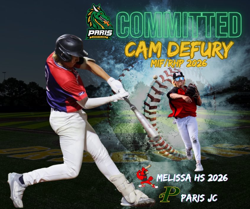 Cam DeFury (@defury_cam) on Twitter photo I have committed to continue my education and playing the game I love <a href="/ParisJC/">Paris Junior College</a> I would like to thank Jesus for the blessing, my family for their love and support, and all previous and current coaches for their dedication to my growth. Go Dragons 🐉 #PJCBaseball #BuiltDifferent I have committed to continue my education and playing the game I love <a href="/ParisJC/">Paris Junior College</a> I would like to thank Jesus for the blessing, my family for their love and support, and all previous and current coaches for their dedication to my growth. Go Dragons 🐉 #PJCBaseball #BuiltDifferent