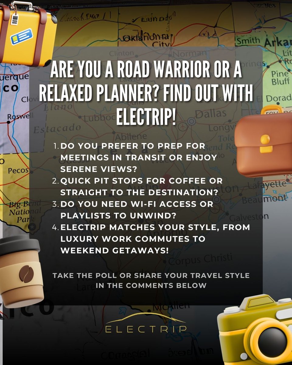 What kind of traveler are you? Whether you’re all about business, exploration, or relaxation, Electrip has a perfect match for your travel personality.

Take the quiz in our stories (or comment below) and discover how Electrip aligns with your style. 

#electrip #luxurycarservice