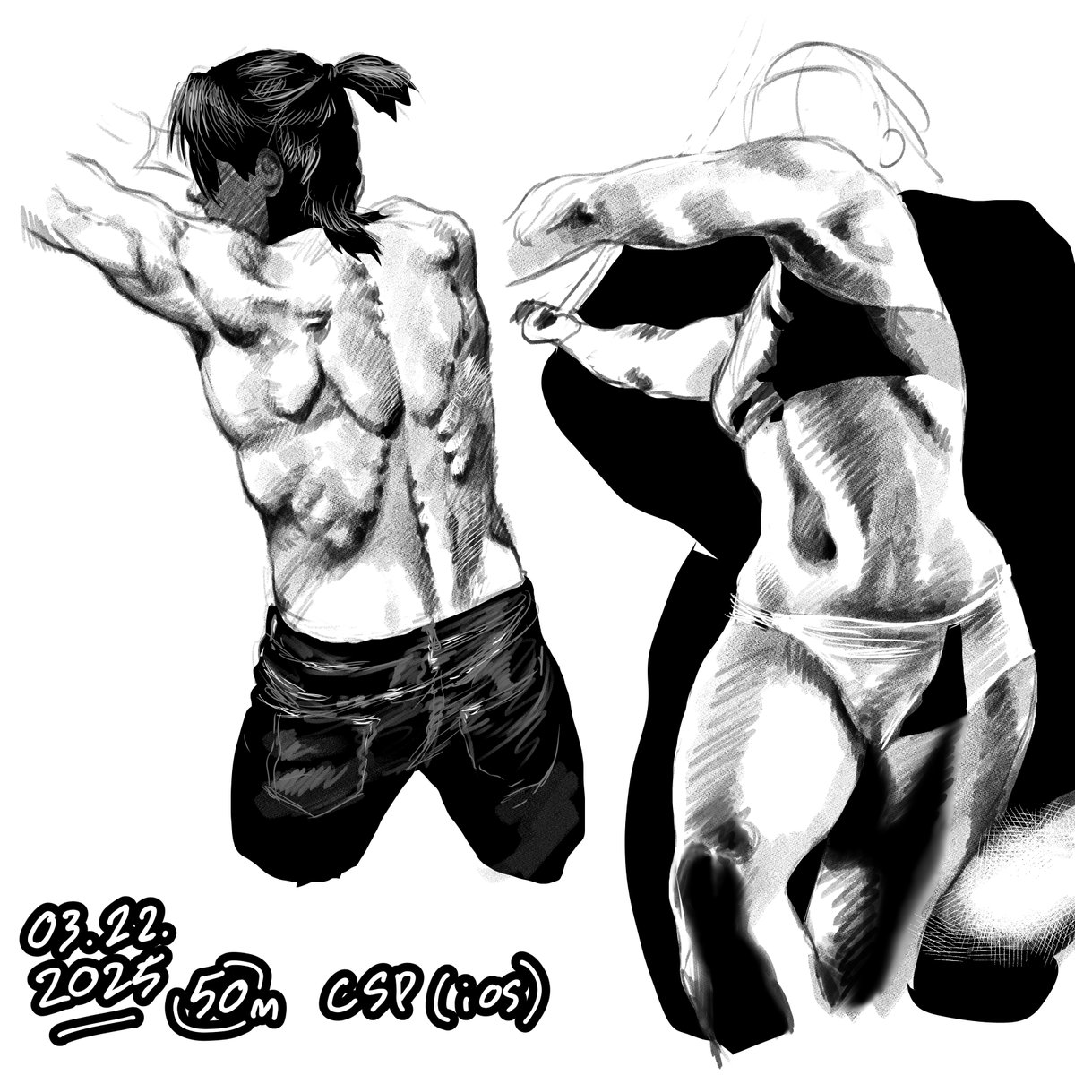 From earlier in the year, a pair of <a href="/clipstudiopaint/">CLIP STUDIO PAINT</a> sketches from photoref drawn with the delightful Design Pencil tool which, oddly enough, works much better on the CSP iOS app than on the PC version.