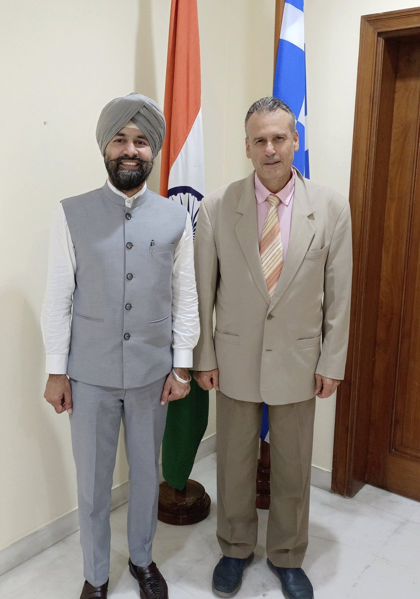 RtnManpreet (@rtnmanpreet) on Twitter photo Learning the possibilities of maritime & shipping cooperation, finding synergies in Blue Economy between India & Greece. Thank you Mr. Yerassimos Lazaris, Minister – Counsellor for Economic & Commercial Affairs, Embassy of Greece in New Delhi
<a href="/MEAIndia/">Randhir Jaiswal</a> <a href="/GreeceMFA/">Υπουργείο Εξωτερικών</a> <a href="/GreeceinIndia/">Greece in India</a> Learning the possibilities of maritime & shipping cooperation, finding synergies in Blue Economy between India & Greece. Thank you Mr. Yerassimos Lazaris, Minister – Counsellor for Economic & Commercial Affairs, Embassy of Greece in New Delhi
<a href="/MEAIndia/">Randhir Jaiswal</a> <a href="/GreeceMFA/">Υπουργείο Εξωτερικών</a> <a href="/GreeceinIndia/">Greece in India</a>
