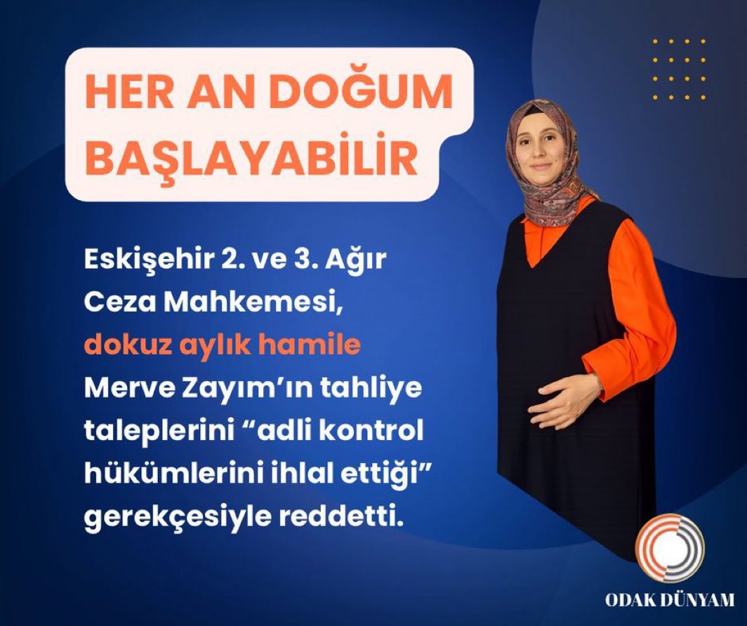 HasanCucuk's tweet photo. Yine AİHM’in işaret ettiği ‘kanunsuz suç olmaz’ ilkesi çiğnenip bir mazluma daha zulmediliyor. 

Eskişehir Ağır Ceza Mahkemesi, Merve Zayım’ı tahliye etmedi. 

Zayım, 9 aylık hamile! 

MerveZayım HapisteDoğurmasın https://t.co/kLY5O6KI4n
