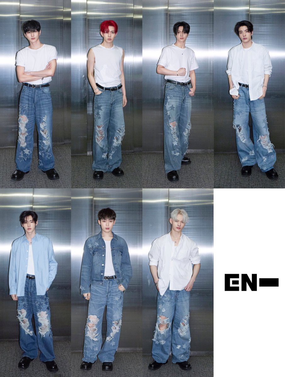 yangpenyoureyes's tweet photo. 루즈 음방

250605 엠카운트다운
흰티에 청바지인데 별달린 찢청이라 아무도 남친같지 않은게 웃음 포인트. 청바지 워싱 다 다르고 악세서리 얇은 실버로 통일
정원: 어깨 강조되는 롤업 반팔, 중청-중청 청바지
니키: 엇끼운 단추가 똑같이 흰 셔츠 입은 제이크의 압도적인 깔끔함이랑 비교돼서 재밌음
+) 선우 파란 반지
