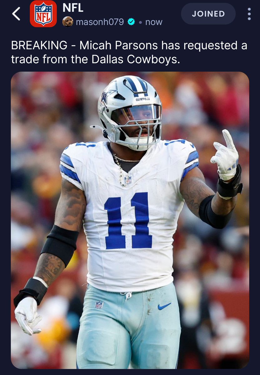 Cowboys All-Pro pass rusher Micah Parsons has reportedly requested a trade.

Sad day in Dallas 😔