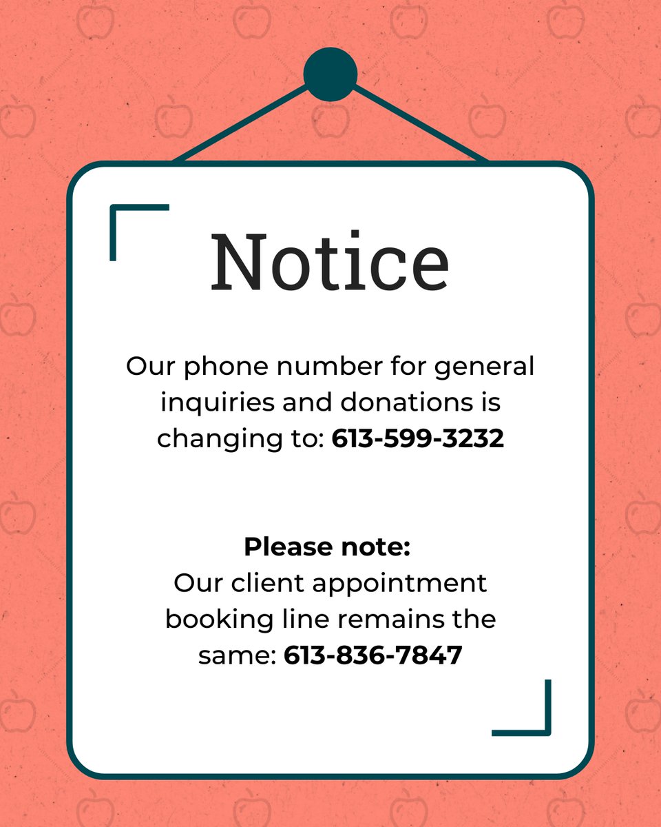 📞 Important Update from Kanata Food Cupboard!

We're changing how you reach us! Starting today, our new phone number for general inquiries and donations is: 👉613-599-3232

Please note: Our client appointment booking line, 613-836-7847, remains the same.

Please share!