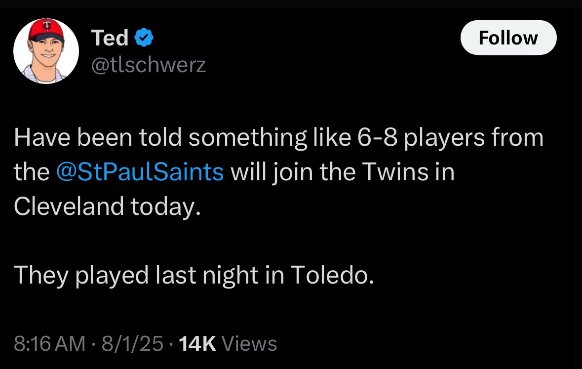 TwinsPolice's tweet photo. Holy shit, he did it. He guessed they would fill 26 spots on a 26 man roster 👀 #PleaseCredential https://t.co/1TL6kDjtfs