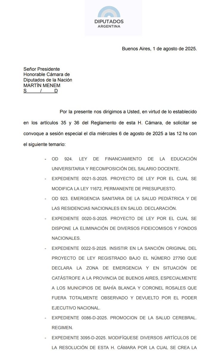 gerpmartinez's tweet photo. Con diputados y diputadas de diversos bloques pedimos sesión especial para el miércoles 6/8 a las 12 hs.

Garrahan. Universidades. Emplazamiento de temas de finanzas provinciales y de la emergencia en ciencia y tecnología. Rechazo de decretos delegados. 

¡A trabajar el quórum! https://t.co/3HZaZFtO3A