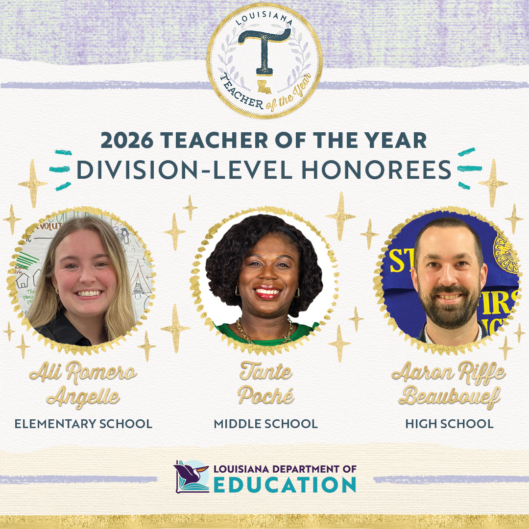 The Louisiana Department of Education proudly announces the 2025 Teacher of the Year division-level honorees. These educators show extraordinary dedication and help students reach their highest potential. #laed #lagov #lalege ow.ly/9TYf50Ww3iP