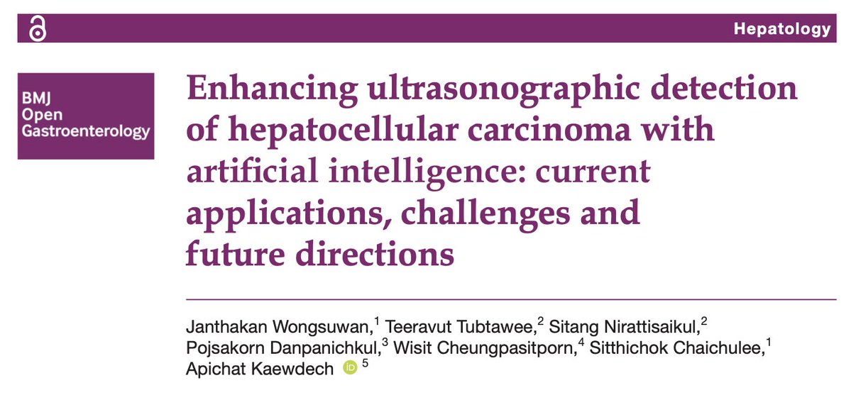 Pojsakorn Dan Danpanichkul, MD (@pojsakorndan) on Twitter photo 🔥 Check out our review in <a href="/BMJOpen_Gastro/">BMJ Open Gastro</a>
🧠 AI is changing HCC surveillance.
🖥️ Deep learning boosts detection
🔬 Integrating labs + imaging = smarter risk stratification.
shorturl.at/exQFn
<a href="/Apichatka/">Dr.Bornie</a> <a href="/wisit661/">Wisit Cheungpasitporn MD FACP | FASN | FAST</a> 🔥 Check out our review in <a href="/BMJOpen_Gastro/">BMJ Open Gastro</a>
🧠 AI is changing HCC surveillance.
🖥️ Deep learning boosts detection
🔬 Integrating labs + imaging = smarter risk stratification.
shorturl.at/exQFn
<a href="/Apichatka/">Dr.Bornie</a> <a href="/wisit661/">Wisit Cheungpasitporn MD FACP | FASN | FAST</a>