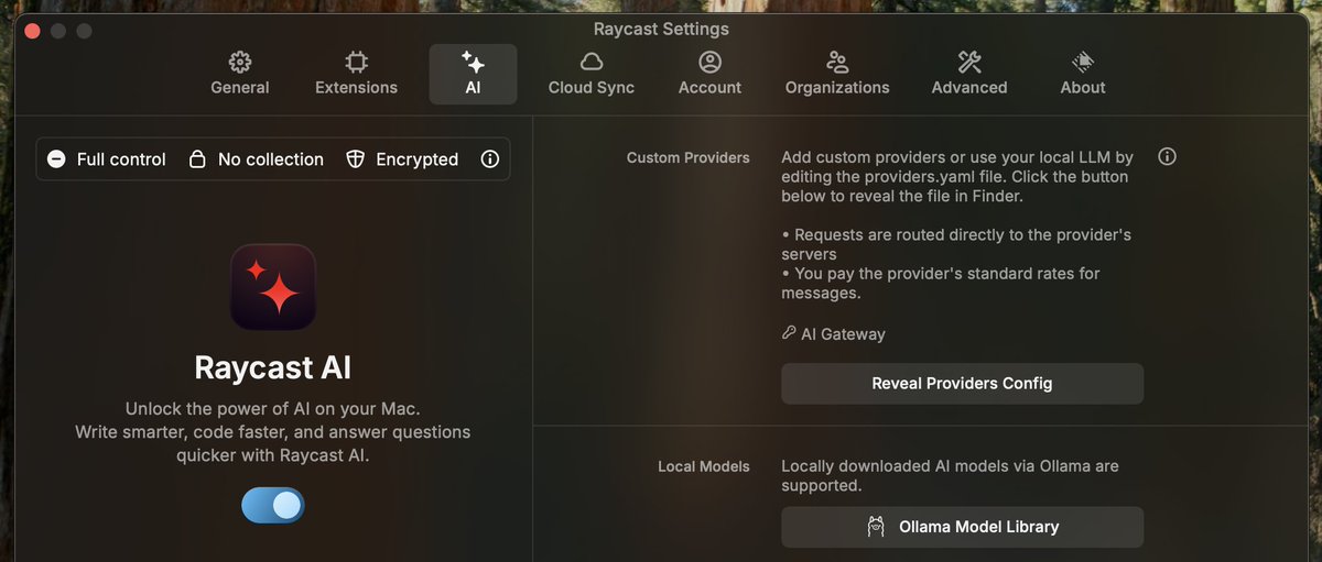 Use any model from <a href="/vercel/">Vercel</a>'s AI Gateway within Raycast using custom providers