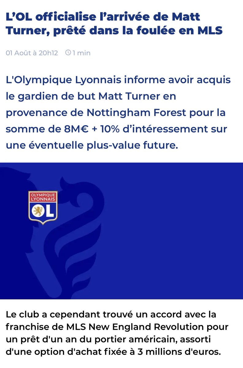 L’OL officialise l’arrivée de Matt Turner pour 8M€ ainsi que son départ en prêt avec OA à 3M€.

Merci Textor qui vient de nous faire perdre 5 millions d’euros. Je répète CINQ millions d’euros !!

Quel enfer