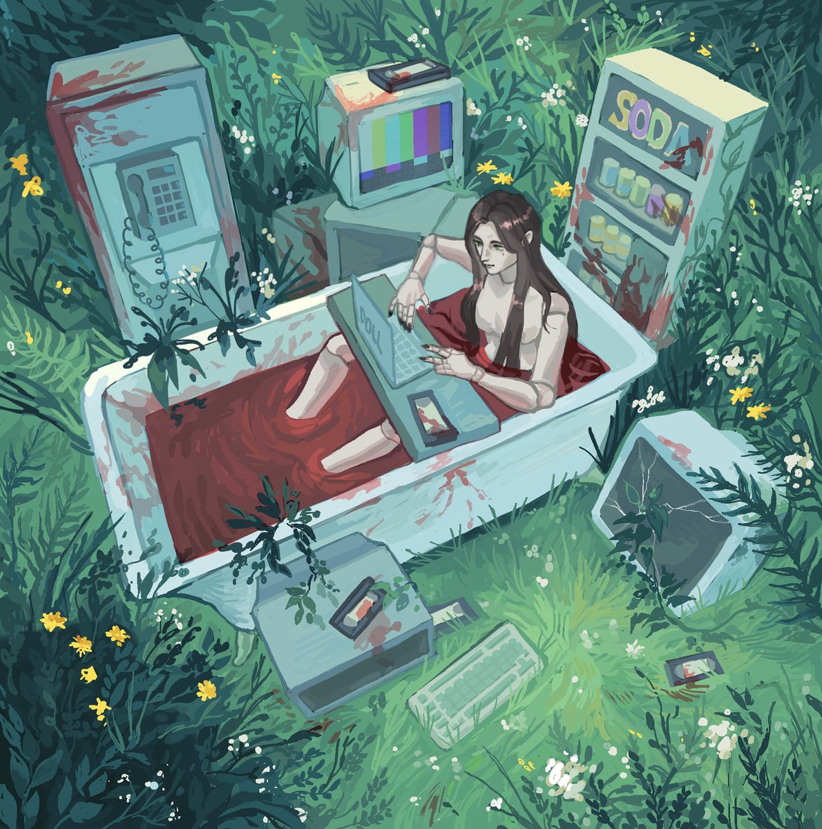 Good Morning Mallrats, remember to wash behind your ears, grime really does get everywhere.🩸👁️ 

Tonight at 8PM Est we will be joined by some celestial company for some One Armed Cook!   

🎨: <a href="/erphy/">erphy ✿</a>