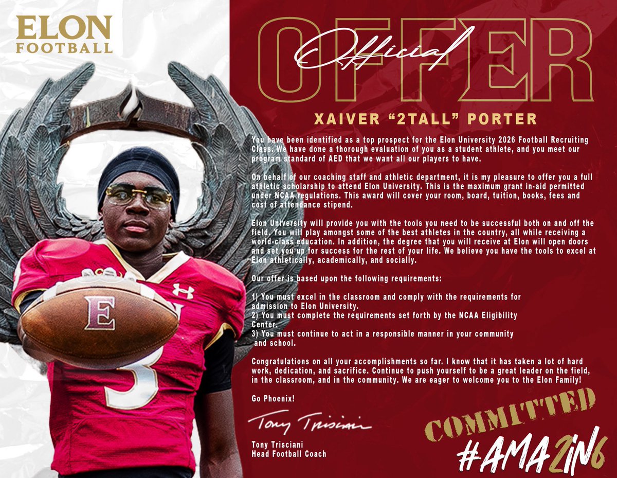 Blessed!
<a href="/ElonFootball/">Elon Football</a> <a href="/TonyTrisciani/">Tony Trisciani</a> <a href="/CoachMAustin/">Milo Austin, M.S.</a> <a href="/CoachDBattle/">Dominique Battle</a> <a href="/AkeemDent/">DENT</a> <a href="/CVance43/">Casey Vance</a> <a href="/CoachMChristian/">Matt Christian (Coach C)</a>