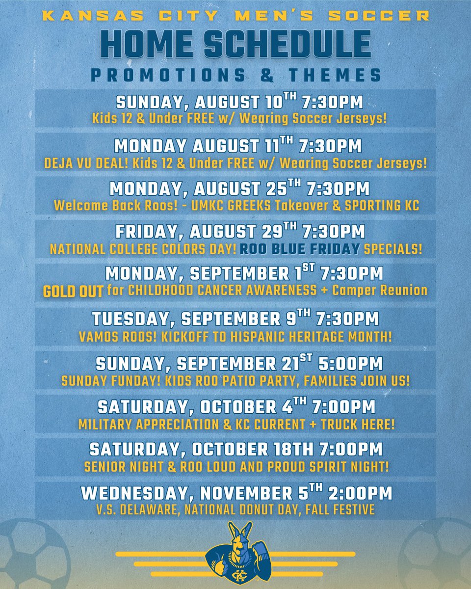 Kansas City Athletics (@kcroosathletics) on Twitter photo Only 10 opportunities to see your <a href="/KCRoosMSoccer/">Kansas City Soccer</a> this season!
Tickets Available Here: kcroos.evenue.net/list/MSOC
#ROOUP | #DeclareKC | #RoosHouse | #KCRoos | #GoRoosGo | #umkc Only 10 opportunities to see your <a href="/KCRoosMSoccer/">Kansas City Soccer</a> this season!
Tickets Available Here: kcroos.evenue.net/list/MSOC
#ROOUP | #DeclareKC | #RoosHouse | #KCRoos | #GoRoosGo | #umkc