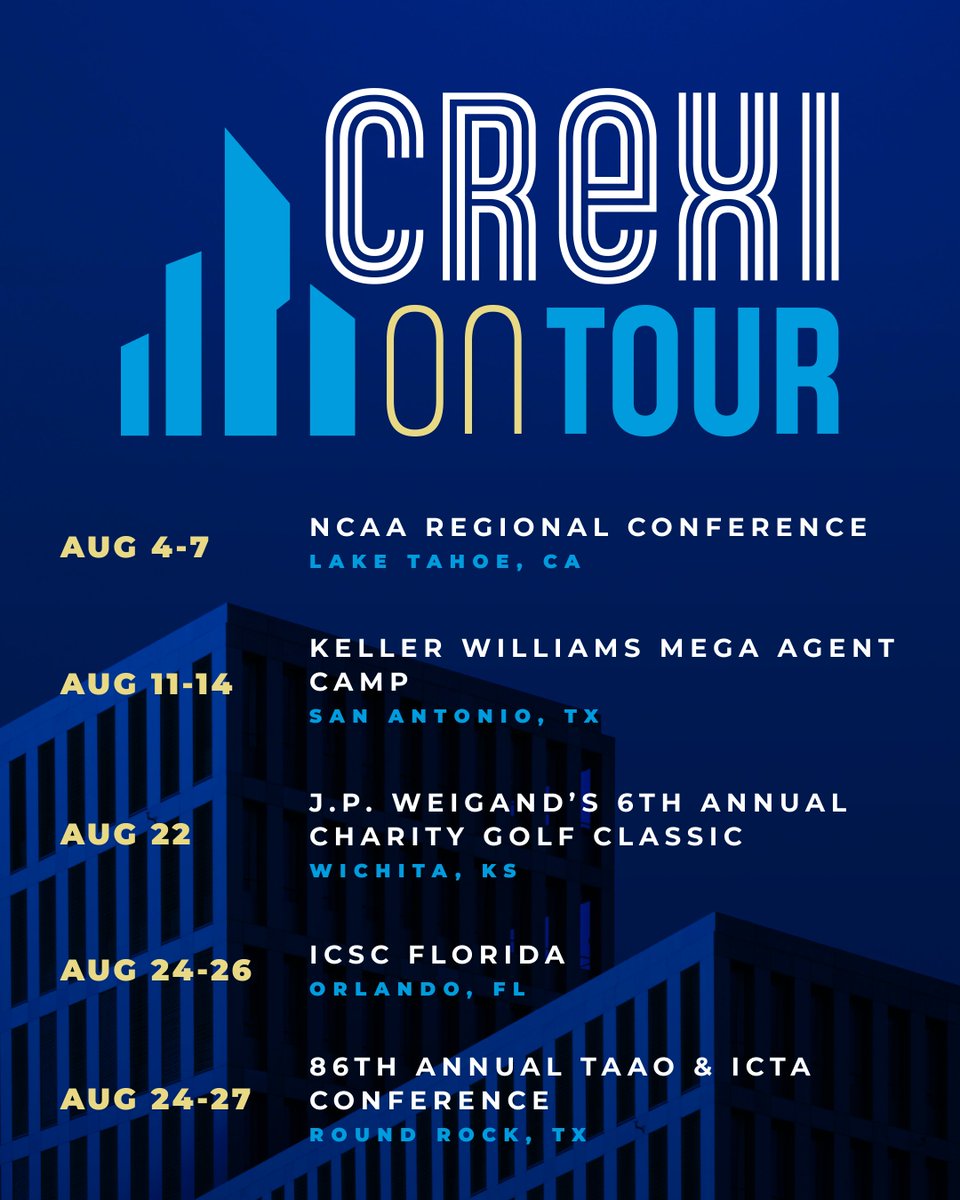 The Crexi team is on the move.

From California to Florida, we’re heading to top #CRE events to connect, share what’s new, and show how our platform helps you close with confidence.

Whether you're looking to win more listings, uncover market insights, or streamline your next
