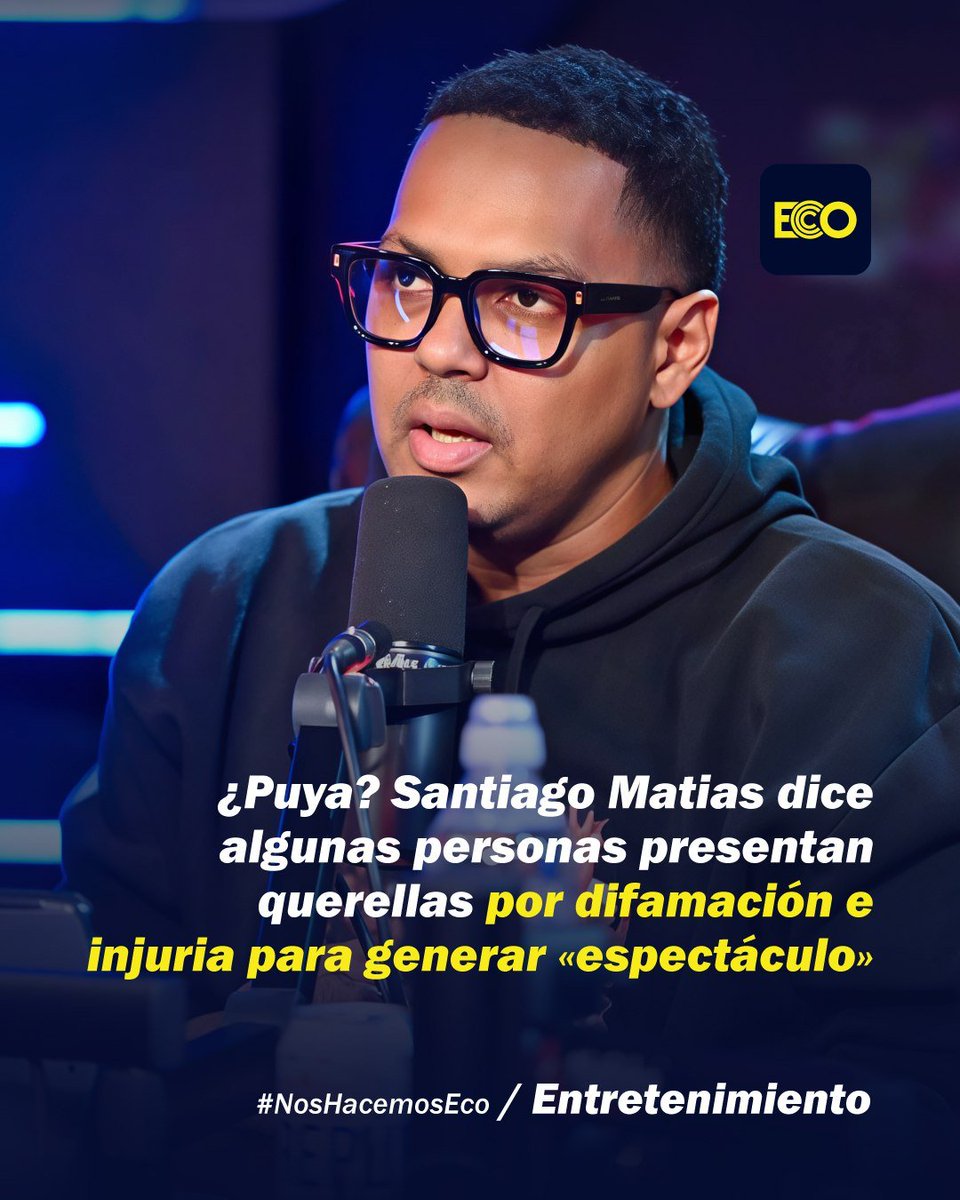 #NosHacemosEco

¿Puya? Santiago Matías (<a href="/matiasgarciard/">Santiago Matias</a>) dice algunas personas presentan querellas por difamación e injuria para generar «espectáculo»

Ampliar: diarioeco.com.do/entretenimient…